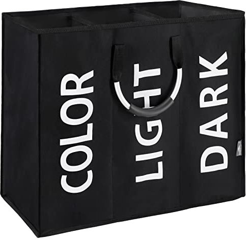 DOKEHOM 120L Large Collapsible Washing Laundry Basket Bag with 3 Sections for Bedroom, Fabric (Black)