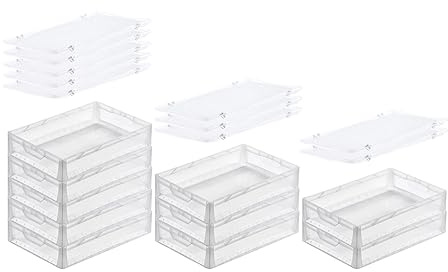 PROREGAL SuperSparSet 10x Transparenter Eurobehälter LightLine mit offenem Griff & Scharnierdeckel | HxBxT 12x40x60cm | 24 Liter | Eurobox Transportbox Transportbehälter Stapelbehälter