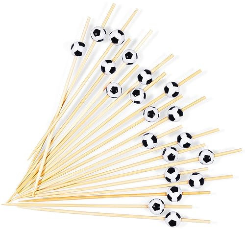 BRUBAKER 50 Stück Cocktailspieße Fußball - 12 cm Party-Picker Holzspieße für Fingerfood, Snacks, Obst, Kuchen, Vorspeisen und Cocktails - Holz Spieße Picks Partydeko für Weltmeisterschaft
