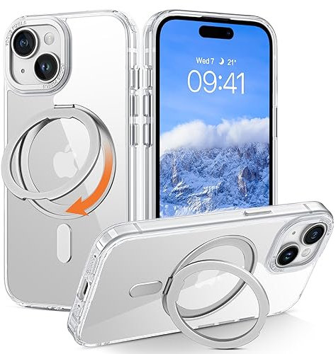 YINLAI für iPhone 15 Hülle Kompatibel mit magsafe mit Ständer,HandyHülle iPhone 15 Clear Kabellos Leicht Dünn TPU Bumper PC Schale Cover Case Handyhülle für iPhone 15 6.1 Zoll,Transparent