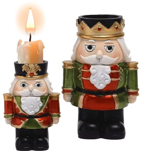 Luxylei Europäische Nussknacker-Statue, Skulptur, Kerzenständer, Ornamente, 2 Stück/Set, Weihnachts-nussknacker-kerzenhalter, Harz-Set Für Dekorationen