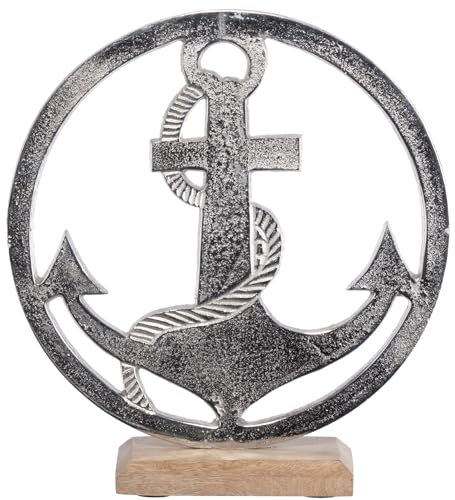Brandsseller Deko-Aufsteller Anker im Kreis Schwarz ca. 25x25x7,5cm auf Mangoholz-Sockel/Aluminium