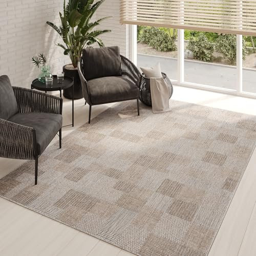 TAPISO Melissa Teppich Outdoor Braun Grau Beige Flachgewebe Modern Indoor Wohnzimmer Küche Korridor Balkon Terrasse Kurzflor Sisal ÖKO-TEX 160 x 230 cm