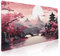 Pinkes japanisches Sakura-Gaming-Mauspad, XXL, Kirschblüten-Turm, Berglandschaft, große Schreibtischmatte, rutschfeste Gummiunterseite, genähter Rand, langes Mauspad für Computerspieler, 89,9 x 40,9