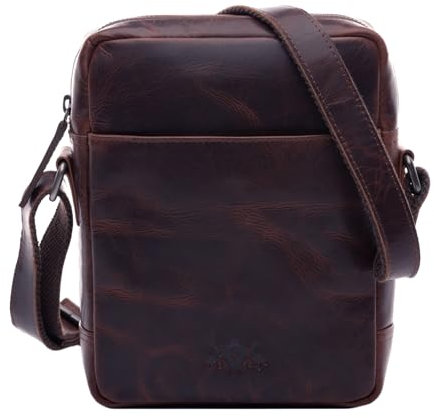SID & VAIN kleine Umhängetasche echt Leder - Herrentasche Dublin mit Schultergurt - Schultertasche Herren und Damen Ledertasche braun handgefertigt