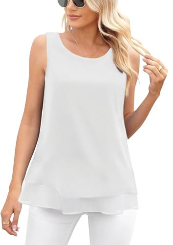 Zilams Débardeur D'été en Mousseline de Soie Femme Blouse sans Manches Élégance Camisole Chic Amples Hauts Casual Tank Tops
