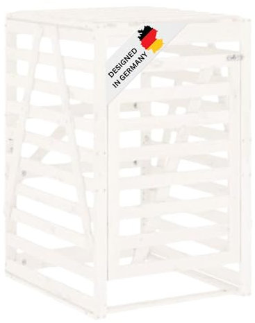 DELUKE 1er Mülltonnenbox Kiefernholz BOUMI | 84x90x128,5cm Weiß | Mülltonnenverkleidung für 1 Tonne Müllbox aus Holz Mülltonnenschutz Mülltonnendach