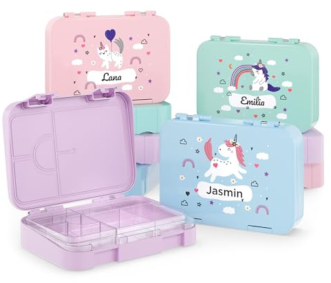 Bärenwerke AE MB 2115 Personalisierte Kinder Brotdose mit Name - Lunchbox mit Fächern und Unterteilung - Geschenkidee