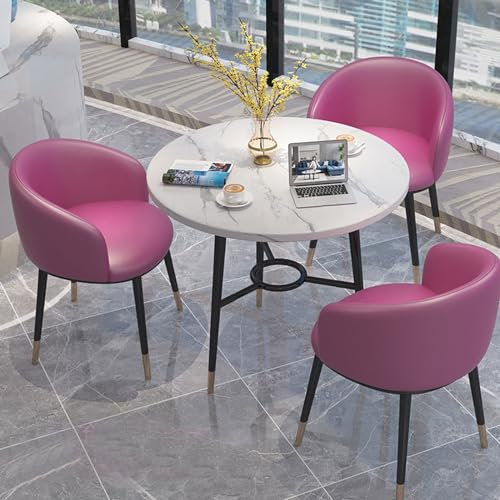 Konferenztisch- und Stuhl Set Eisenrahmen für Tisch- und Stuhlbeine Hochtemperaturlackierung Tischplatte aus Marmorfurnier leicht zu reinigen for Büros Konferenzräume Hotels (Color : Rose red, Size
