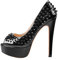 blingqueen Peeptoe Pumps Damen Plateau Stiletto High Heels Runde Zehen Elegante Damenschuhe Lack Schwarz mit Nieten 39 EU