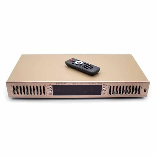 LeTkingok EQ-665BT Equalizzatore HIFI Fever EQ 220V, Doppia Regolazione Stereo Alti a 10 Bande Alti Bassi con Telecomando Bluetooth Integrato (Oro)
