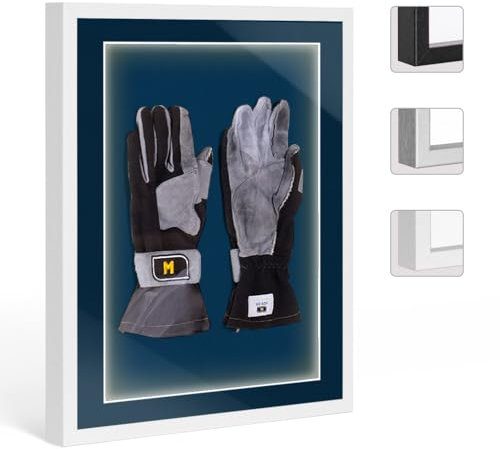 Bildershop-24 Objektrahmen Trikotrahmen aus Massivholz beleuchtet für Objekte bis 25mm VARIO46 3D inkl. LED-Leiste und Passepartout 30x45cm Weiß matt (lackiert)