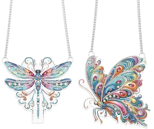 JISHSHAY 2 Pièces Papillon Diamond Painting Pendentif Diamant Painting Suspension Broderie Diamant Carillon à Vent Activité Manuelle Adulte Suspendu Bricolage Adulte Guirlande Point de Croix Hanging