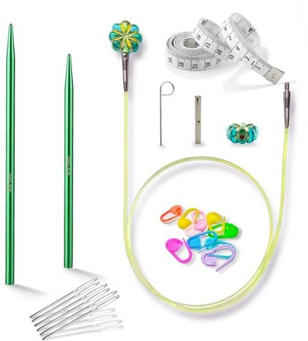 Dumeher Rundstricknadeln Austauschbar Set, Swivel Seile Kunststoff + Strickspitzen/Nadelspitze Metal, 3.0mm Rundstricknadel Set 360 ° Drehmechanismus, Seillänge 80 cm