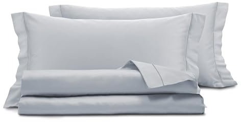 Smart Deco Home Completo letto lenzuola in raso di puro cotone Made in Italy con elegante ricamo MATRIMONIALE GRIGIO PERLA