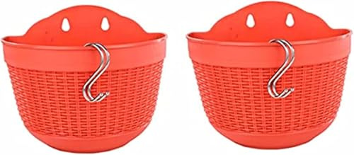 Lot de 2 pots de fleurs muraux semi-circulaires suspendus en plastique avec crochet pour clôture, balcon, terrasse (25 cm, rouge)