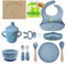 MOOMBABI Set Repas Bébé 13 pièces - Assiette Ventouse, Bol, Couverts Silicone & Inox, Bavoir, 4 Pochettes Alimentaires Réutilisables – Vaisselle Bébé Sevrage