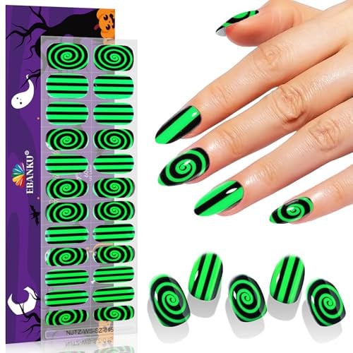 EBANKU Semi-Cured Gel Nail Strips, Halloween Nail Gel Strips, Nail Sticker Easy Apply for Salon-Quality Manicure Nail Art Stickers Wraps with Nail File and Nail Stick (Dizzying Spiral Whorl)