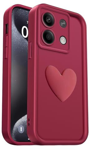PanXCase Cover per Xiaomi Redmi Note 13 5G - Custodia 3D Heart Disegni Cute Silicone, Protezione Fotocamera Ragazze Donne Antiurto Antigraffio Case (Wine Red)