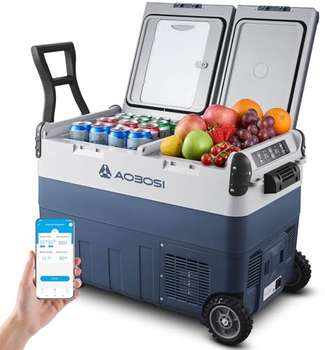 AAOBOSI Kompressor Kühlbox Dual Zone 40L, Kühlbox Elektrisch -20°C bis 20°C, Robuste Kühlbox 12V 230v für Autos, Lastwagen, Boote, Wohnmobile, Camping und Angeln