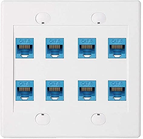 Ruaen Ethernet Wall Plate 8 Port - Double Gang Cat6 RJ45 Jack Network Cable Faceplate Female to Female - Blue