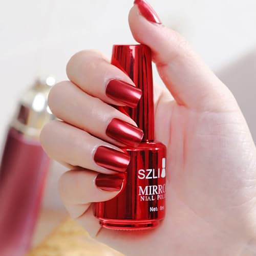 Red Nail Polish Red Metallic Nail Polish Red Nail Varnish, Red Metallic Effect Nail Art Polish Quick Drying Breathable Metallic Effect Nail Art Polish Long Lasting Water-based formula Mirror Nail Poli