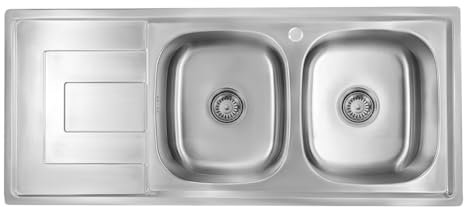 Proaja - Fregadero de cocina de acero inoxidable 304, cuadrado, 2 cuencos, 116 x 50 x 18 cm, fregadero empotrable grande, escurridor izquierdo