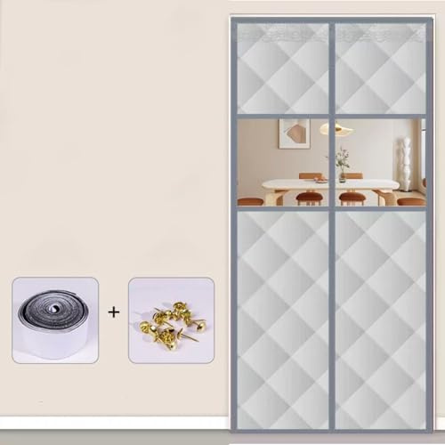 DJCYGG Rideau de Protection Thermique magnétique pour Portes,Rideau de Porte Anti Froid,Rideau de Porte Magnétique Auto-Absorbant,Rideau de Porte Épaississant,avec fenêtre (Gray,95cm x 210cm)