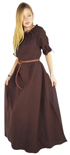 Leonardo Carbone® Damen Kleid Melisande | Anpassbare Details | Fließendes Design | Karneval, Halloween, Cosplay, LARP, Mittelalter, Wikinger, Kostüm | 100% Baumwolle Braun 2XL
