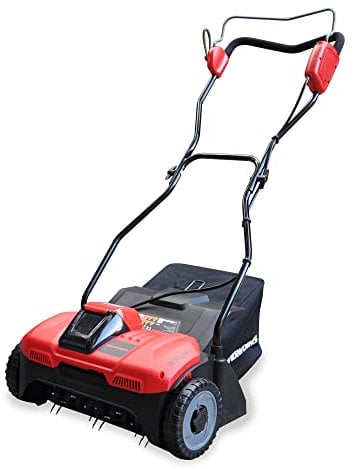 RocwooD PowerWorks Cordless Battery Scarifier Lawn Rake Dethatcher 40v 2Ah Greenworks Garden Grass Outdoor 36 Working Width Folding Design 10L Grass Bag Battery & Charger Included