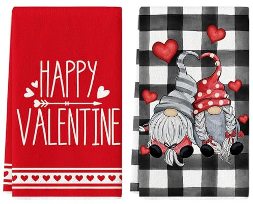 YUNHENTONG Valentine Küchentuch 2 Stück, Liebe Valentinstag Küchentücher Geschirrtücher,40x58 cm Valentinstag Küchentuch Set,Handtücher/Geschirrtücher für Hochzeitstag