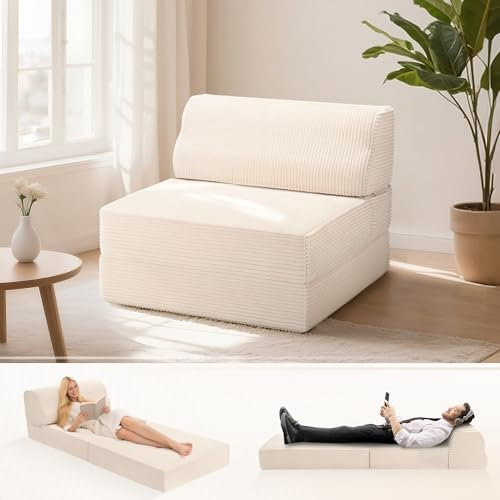 Kasunpul Sofá cama plegable con almohada, silla convertible con funda lavable, silla plegable de espuma viscoelástica, sofá futón para sala de estar, dormitorio, uso de invitados, oficina en casa