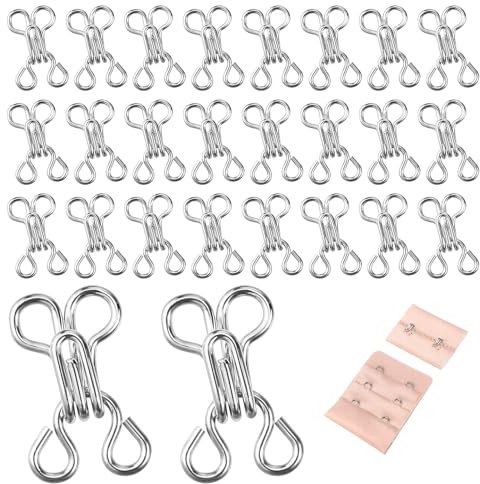 100er Set Nähen Haken Und Augen Verschluss, Bh-Haken-ösen-Verschluss, Unterwäsche Haken Und Augen Schließe, Verschluss Hakenverschluss Nähen DIY Bastelzubehör für Bh, Kleidung, Röcken, Hosen, Silber