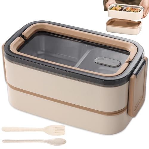Lunchbox 1400ML: Bento Box 2 Etagen mit Fächern, Groß Volumen Auslaufsicher Brotdose Edelstahl Luftdichte Brotzeitbox mit Besteckset, BPA-freie Brotdose Frühstücksbox für Unterwegs Mikrowellengeeignet