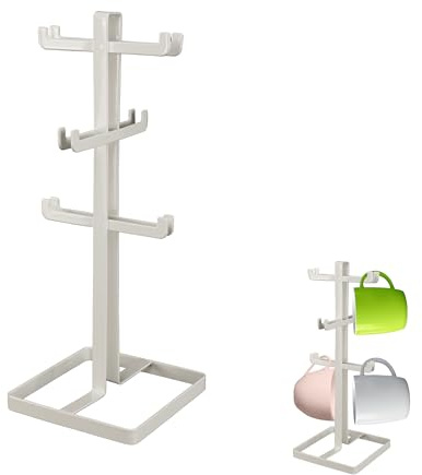 LIN HOME Soporte para Tazas de Metal, 6 Ganchos, 38,5 cm de Alto, Organizador de Cocina, Blanco (Blanco)