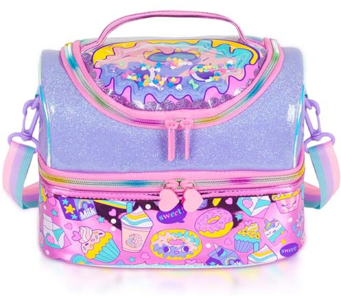 PinkSheep Lonchera térmica de dos pisos para niños, niñas, hombres, mujeres, con correa ajustable, unicornio (postre)