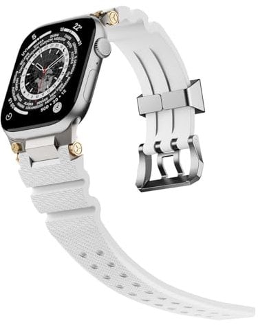 FNDWJ Correa de goma para Apple Watch Band S10 46mm S10 42mm Ultra 49mm 45mm 44mm correas de reloj de goma Correa impermeable(Silvery white,45mm)