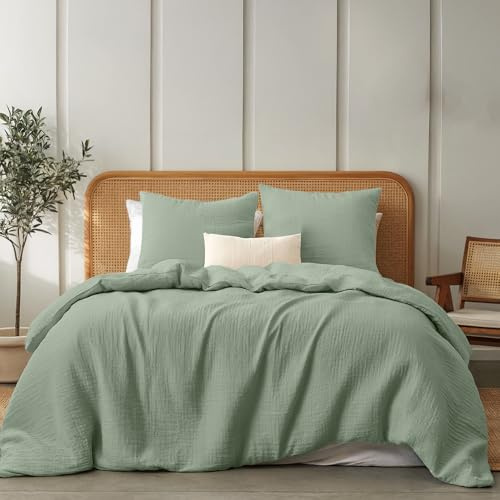 Dreamzie Bettwäsche 200x200cm - 2 Kissenbezüge 80x80cm - Baumwolle Musselin | Grün · 3-Teiliges Set · Atmungsaktiv & Weich · OEKO-TEX Zertifiziert · Reißverschluss