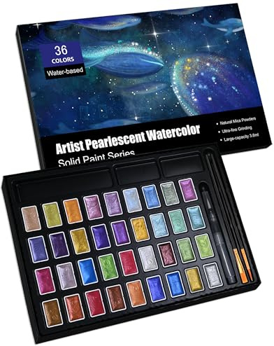 Ensemble de peinture aquarelle scintillante, 12 couleurs à paillettes métalliques, peintures à l'eau nacrée pour artistes, amateurs et peinture (36 couleurs)