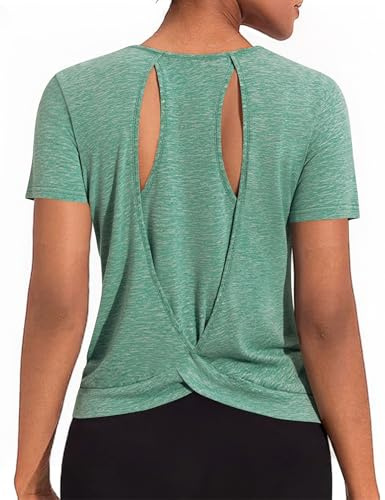 Gyabnw Women's Yoga Top Short Sleeve Hollow Back Gym Pilates | Hollow back design, lightweight short sleeve fit, quick dry fabric, for gym running and yoga, active training sessions