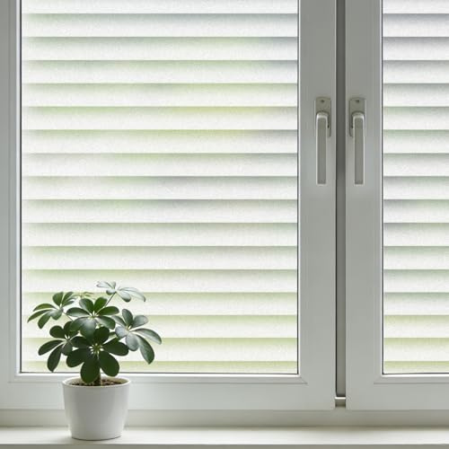 shinfly Fensterfolie Jalousienmuster 90 x 200 cm, Fensterfolie Blickdicht, Sichtschutzfolie Fenster Milchglasfolie, selbsthaftend statisch haftend, Anti-UV, für Bad, Büro & Wohnzimmer