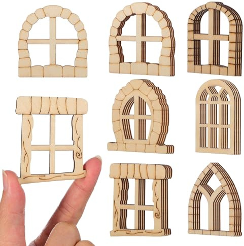 Ventanas Miniatura sin Terminar de Madera 25 Piezas para Jardín | Tono Caqui, Diseño de Madera Único, Efecto Decorativo, Uso Versátil en Patios y Espacios Exteriores