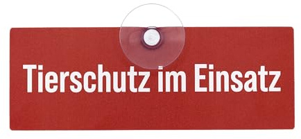 Tierschutz im Einsatz Schild fürs Auto mit Saugnapf – gut sichtbares Autoschild für Tierschutzverein, Tierhilfe, Tierretter und Tiertransport – UV-beständiger Aluminium-Verbund – 18 × 6,5 cm