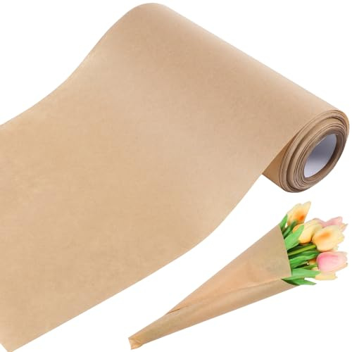 Rouleau de Papier Kraft Brun 20cm X 50m pour Emballage Floral | Papier pour Fleurs, Emballage Présent et Protection, Coupe Facile, Résistant aux Déchirures, Kaki