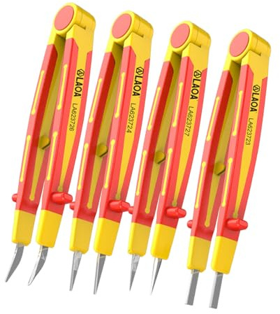 LAOA VDE - Pinzas aisladas de 1000 V, pinzas de precisión de acero inoxidable antideslizantes, 4 estilos de punta (ancha/microfina/curvada) para trabajos eléctricos, soldadura, reparación de