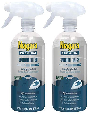 NIAGARA Spray Starch (22 Oz, 2 Pack) Trigger Pump Liquid Starch for Ironing, Non-Aerosol Spray on Starch, Reduces Ironing Time, No Flaking, Sticking or Clogging, Biodegradable Ingredients, Recyclable