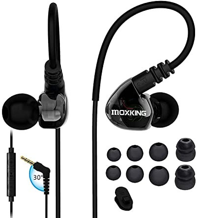 MOXKING Running Sports Earbud-Kopfhörer mit Kabel über das Ohr In-Ear-Headsets Geräuschisolierung wasserdichte Ohrhörer Verbesserte Bass-Stereo-Kopfhörer mit Mikrofon und Fernbedienung