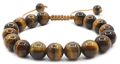 Mayting 10mm Natural Tiger Eye Armband Geflochtenes Seil Einstellbare Edelstein Armband für Herren und Damen Lucky Charm Bangle