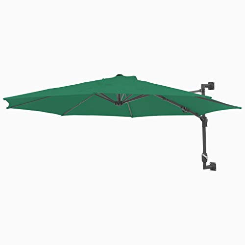 Tidyard Wall-Mounted Parasol with Metal Pole Garden Umbrella Green 300 x 131 cm (Diameter x H)