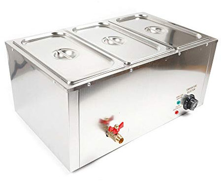 3 x 7 L Bain Marie, Chauffe Plat 220v Chauffe-Plat Electrique Commercial avec 3 Bacs Casseroles en Acier Inoxydable pour Les magasins de Petit-déjeuner/Les collations/Les Restaurants